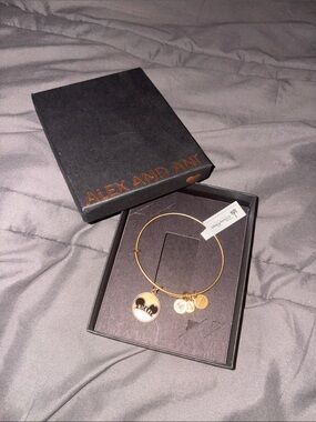 Alex and Ani Gold Mickey Heart Charm Bangle Bracelet with Logo Discs